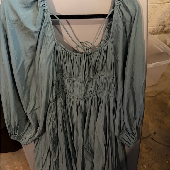 Mustard Seed Sage Green Smocked Mini Dress with Balloon Sleeves - Picture 3 of 3